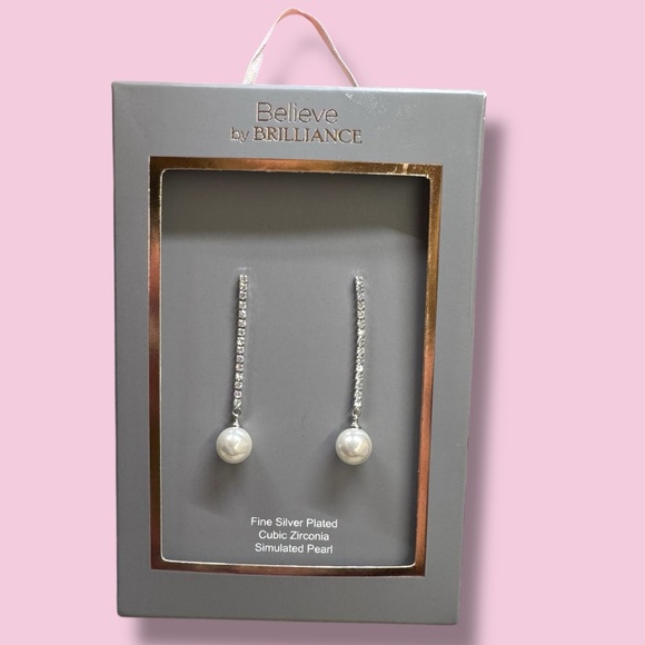 Beauty by Brilliance‎ Silver Plated Simulated Pearl CZ Earrings ap… - Picture 1 of 6